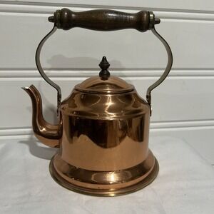 Vintage Marketworld 1980s Copper Tea Kettle with Wooden Handle Made in Portugal